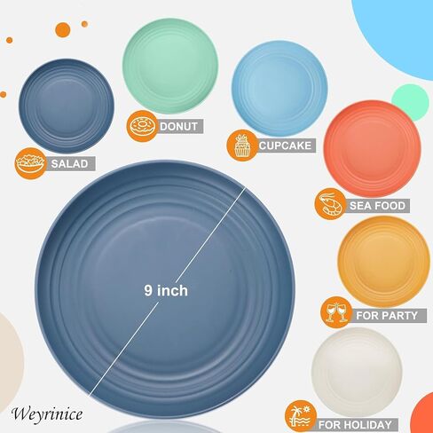 Wheat Straw Plates, Plastic Plates Reusable, Microwave Safe Plates, Kids Plates, 9 Inch Unbreakable Dinner Plates Set of 8, Camping Plate in Saudi Arabia