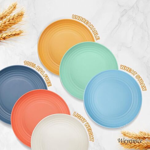 Wheat Straw Plates, Plastic Plates Reusable, Microwave Safe Plates, Kids Plates, 9 Inch Unbreakable Dinner Plates Set of 8, Camping Plate in Saudi Arabia