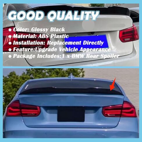 Rear Spoiler for BMW 2012-2018 F30 3 Series Sedan 2014-2019 F80 M3 Sedan M4 Style Rear Trunk Spoiler Lip Tail Wing Glossy Black (M4 Style) in Kuwait
