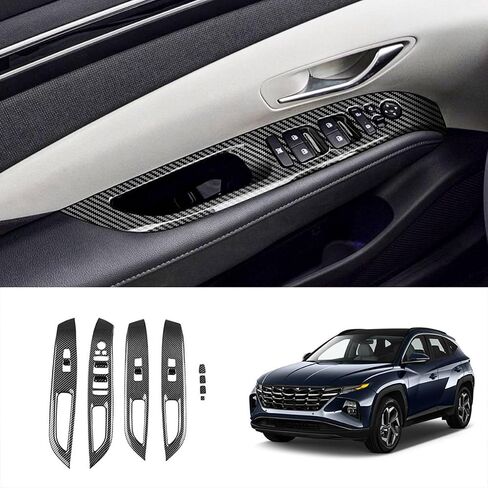 سيارة ألياف الكربون الكربونية نافذة الزجاج رفع غطاء مفتاح لوحة مسند الأذرع الباب ل Hyundai Tucson 2022 2023 إصدار الولايات المتحدة in Saudi Arabia