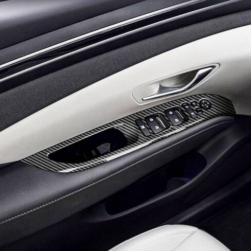 سيارة ألياف الكربون الكربونية نافذة الزجاج رفع غطاء مفتاح لوحة مسند الأذرع الباب ل Hyundai Tucson 2022 2023 إصدار الولايات المتحدة in Saudi Arabia