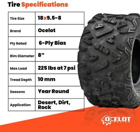 Ocelot Knight 18 × 9.5-8 ATV/UTV All-Terrain Tyre-الجر والتحكم الاستثنائي | ثقب وتآكل مقاومة | قبضة مثالية لتحسين القدرة على المناورة على الطرق الوعرة in Saudi Arabia