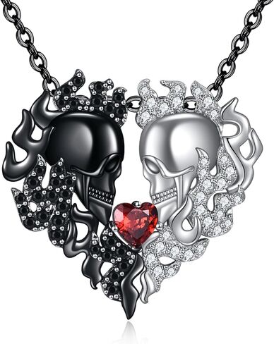 Mongas Witches Heart Necklace for Women 925 Sterling Silver Black Heart Necklace Skull Goth Halloween Jewelry for Women Witchy Gifts in Kuwait