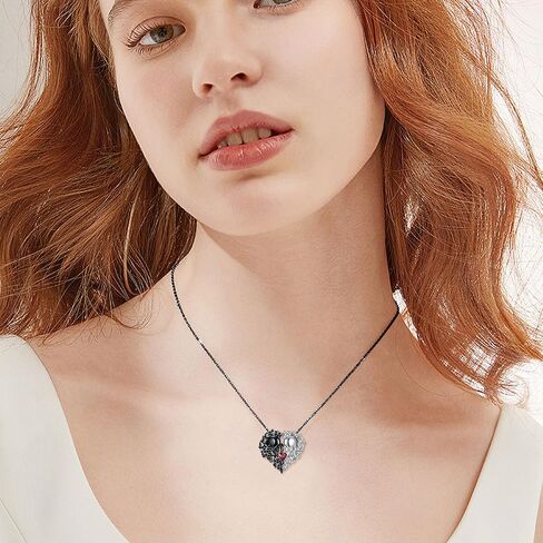Mongas Witches Heart Necklace for Women 925 Sterling Silver Black Heart Necklace Skull Goth Halloween Jewelry for Women Witchy Gifts in Kuwait
