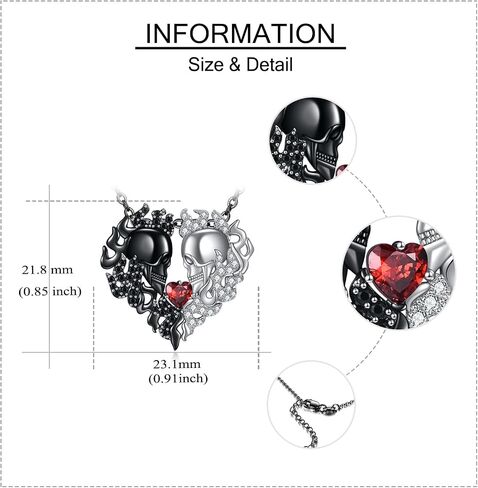 Mongas Witches Heart Necklace for Women 925 Sterling Silver Black Heart Necklace Skull Goth Halloween Jewelry for Women Witchy Gifts in Kuwait