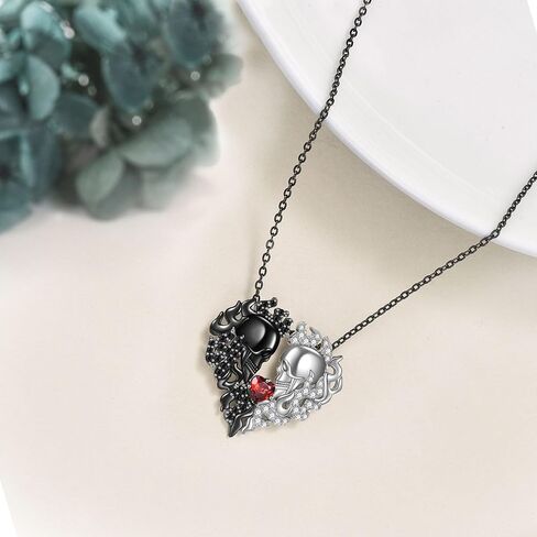 Mongas Witches Heart Necklace for Women 925 Sterling Silver Black Heart Necklace Skull Goth Halloween Jewelry for Women Witchy Gifts in Kuwait