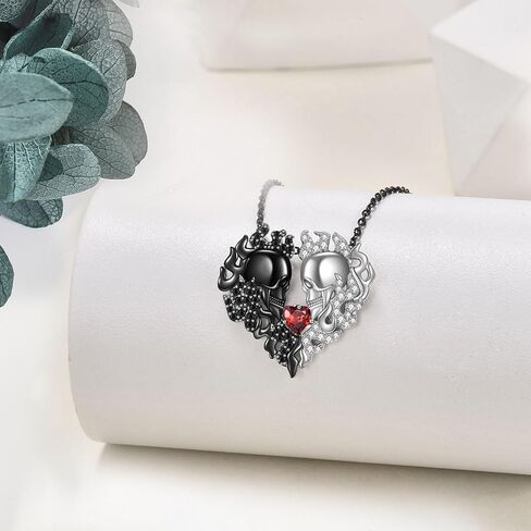 Mongas Witches Heart Necklace for Women 925 Sterling Silver Black Heart Necklace Skull Goth Halloween Jewelry for Women Witchy Gifts in Kuwait