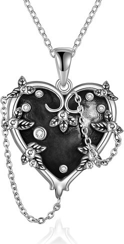 Mongas Witches Heart Necklace for Women 925 Sterling Silver Black Heart Necklace Skull Goth Halloween Jewelry for Women Witchy Gifts in Kuwait