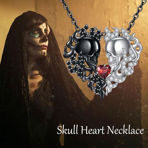 Mongas Witches Heart Necklace for Women 925 Sterling Silver Black Heart Necklace Skull Goth Halloween Jewelry for Women Witchy Gifts in Kuwait