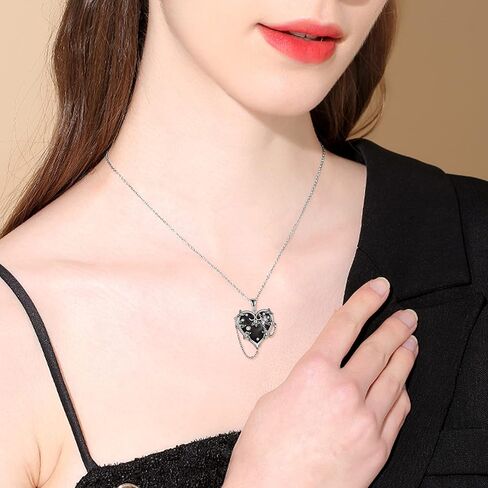 Mongas Witches Heart Necklace for Women 925 Sterling Silver Black Heart Necklace Skull Goth Halloween Jewelry for Women Witchy Gifts in Kuwait