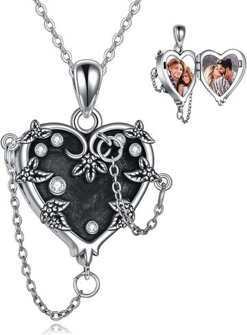 Mongas Witches Heart Necklace for Women 925 Sterling Silver Black Heart Necklace Skull Goth Halloween Jewelry for Women Witchy Gifts in Kuwait