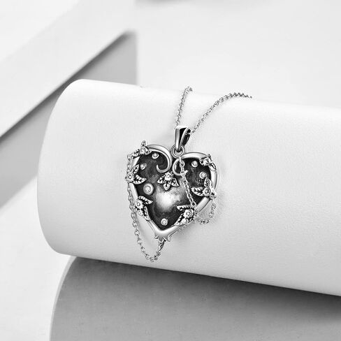 Mongas Witches Heart Necklace for Women 925 Sterling Silver Black Heart Necklace Skull Goth Halloween Jewelry for Women Witchy Gifts in Kuwait
