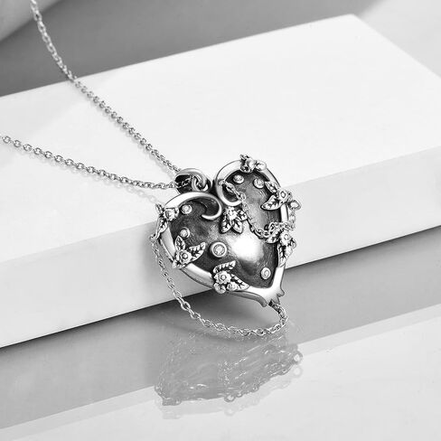 Mongas Witches Heart Necklace for Women 925 Sterling Silver Black Heart Necklace Skull Goth Halloween Jewelry for Women Witchy Gifts in Kuwait