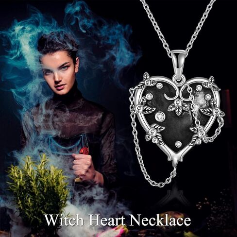 Mongas Witches Heart Necklace for Women 925 Sterling Silver Black Heart Necklace Skull Goth Halloween Jewelry for Women Witchy Gifts in Kuwait