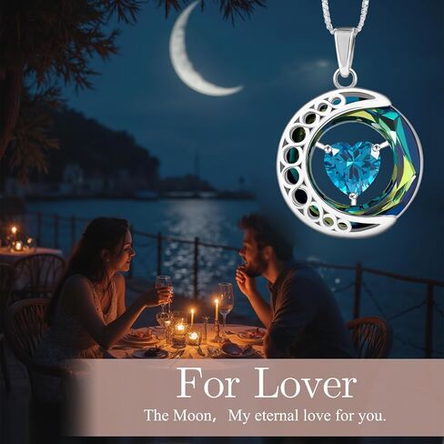 Celestial Moon Necklace – Sterling Silver Necklace with crystal ring 'I Love You to the Moon and Back' Secret Engraving | Personalized Birthstone Gift for Her Birthday, Anniversary in Saudi Arabia