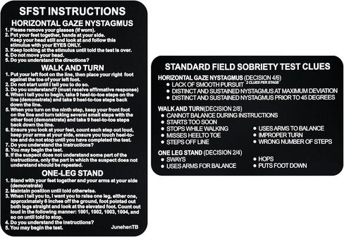 SFST Thick Card Standardized Field Sobriety Test, Black Metal Bend-Resistant SFST Card with Clues, SFST Instruction Police Law Enforcement Gifts (HVBR-EN-BLK-1P) in Kuwait