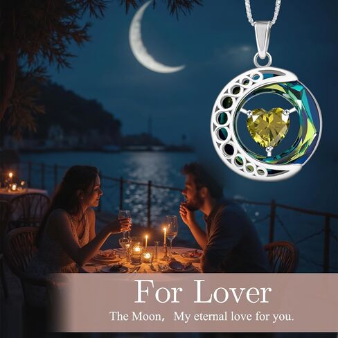 Celestial Moon Necklace – Sterling Silver Necklace with crystal ring 'I Love You to the Moon and Back' Secret Engraving | Personalized Birthstone Gift for Her Birthday, Anniversary in Saudi Arabia