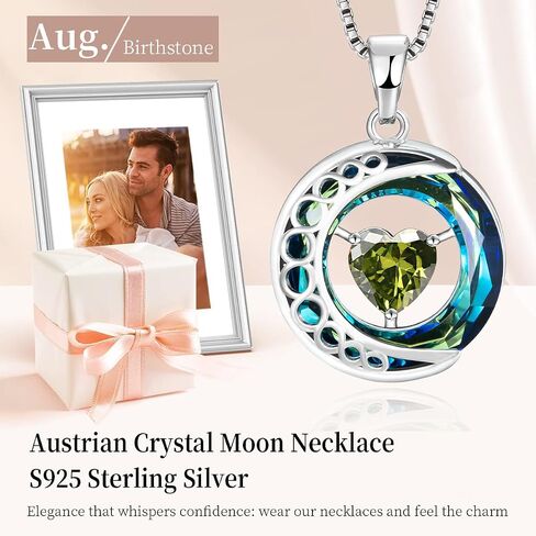 Celestial Moon Necklace – Sterling Silver Necklace with crystal ring 'I Love You to the Moon and Back' Secret Engraving | Personalized Birthstone Gift for Her Birthday, Anniversary in Saudi Arabia