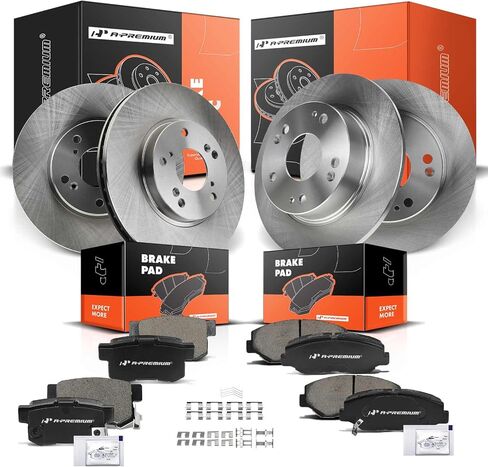 A-Premium Front Vented & Rear Solid Disc Brake Rotors + Ceramic Pads Kit Compatible with Select Honda Models - Accord 2003 2004 2005 2006 2007, 2.4L, 4-Wheel Disc Brakes, 12-PC Set in Saudi Arabia