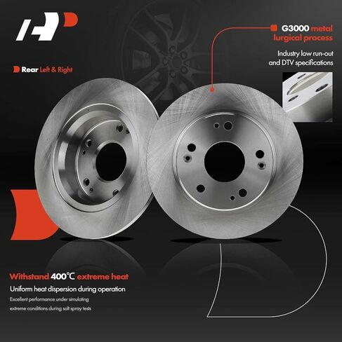 A-Premium Front Vented & Rear Solid Disc Brake Rotors + Ceramic Pads Kit Compatible with Select Honda Models - Accord 2003 2004 2005 2006 2007, 2.4L, 4-Wheel Disc Brakes, 12-PC Set in Saudi Arabia