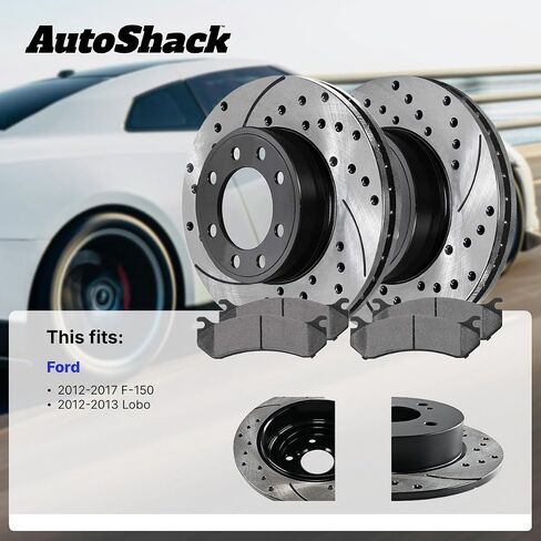 استبدال مجموعة الفرامل الخلفية Autoshack لعام 2012-2017 Ford F-150 3.5L 4WD AWD RWD حفر ومغطى بالفرامل المغطاة بالرسوم الإلكترونية منصات الفرامل السيراميك السوداء 13.71 "348.2 مم BRKPKG0960 in Kuwait
