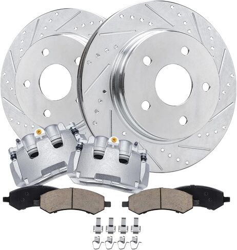 Detroit Axle - مجموعة الفرامل الأمامية لدودج رام 1500 كلاسيكي حفر وقطط فرامل دوارات الفرامل الفرجار البديلة بديلة الفرامل السيراميك in Saudi Arabia
