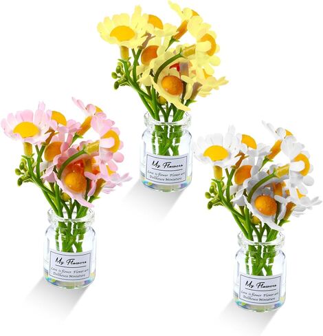 3pcs إكسسوارات Daisy Flower Dashboard ، مصغرة سيارة زخارف مقطوعة مقطع مقطع للسيارة معطرات الهواء الزخارف المركزية (اللون الأبيض الأصفر) in Kuwait