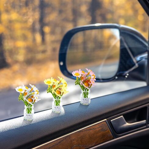 3pcs إكسسوارات Daisy Flower Dashboard ، مصغرة سيارة زخارف مقطوعة مقطع مقطع للسيارة معطرات الهواء الزخارف المركزية (اللون الأبيض الأصفر) in Kuwait