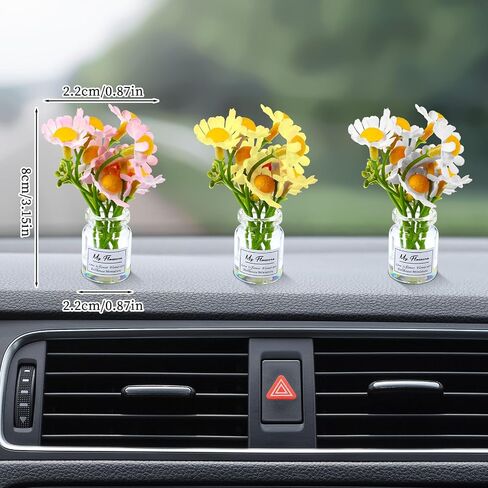 3pcs إكسسوارات Daisy Flower Dashboard ، مصغرة سيارة زخارف مقطوعة مقطع مقطع للسيارة معطرات الهواء الزخارف المركزية (اللون الأبيض الأصفر) in Kuwait