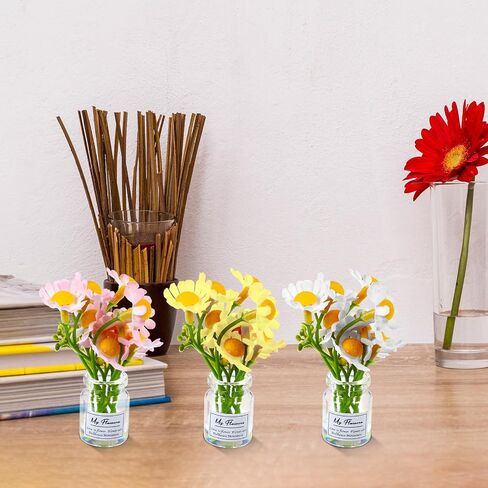 3pcs إكسسوارات Daisy Flower Dashboard ، مصغرة سيارة زخارف مقطوعة مقطع مقطع للسيارة معطرات الهواء الزخارف المركزية (اللون الأبيض الأصفر) in Kuwait