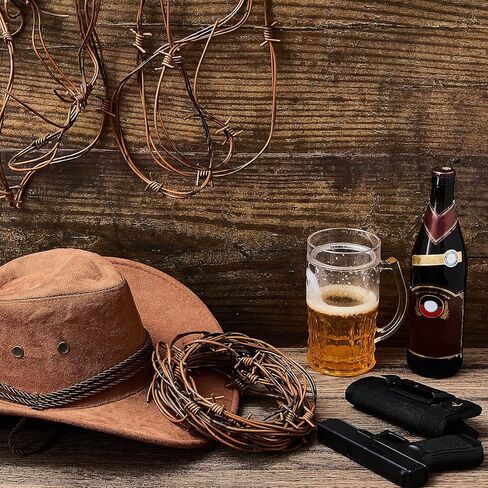 32 Foot Fake Rusted Barbed Wire Decoration 4 Pcs Halloween Plastic Barb Wire Decoration Prop Western Decor Rusty Western Party Decorations Cowboy Decor for Cowboy Western Party Decor (Black) in Kuwait