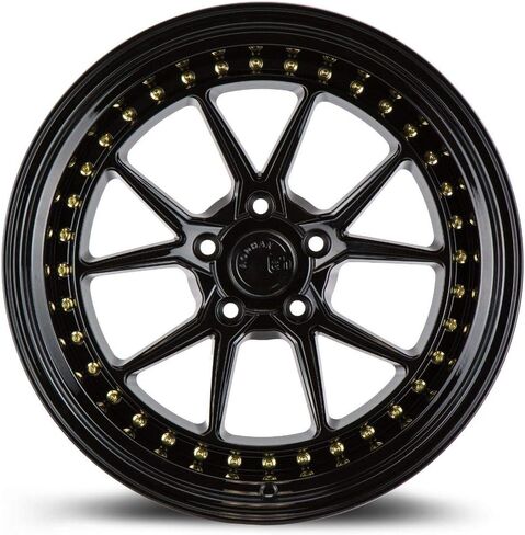 Aodhan DS08 Custom Wheel - 18x10.5 ، 22 إزاحة ، 5 × 114.3 نمط الترباس ، محور 73.1mm - لمعان الأسود مع مسامير الذهب حافة in Saudi Arabia