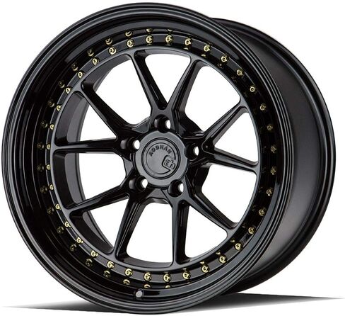 Aodhan DS08 Custom Wheel - 18x10.5 ، 22 إزاحة ، 5 × 114.3 نمط الترباس ، محور 73.1mm - لمعان الأسود مع مسامير الذهب حافة in Saudi Arabia