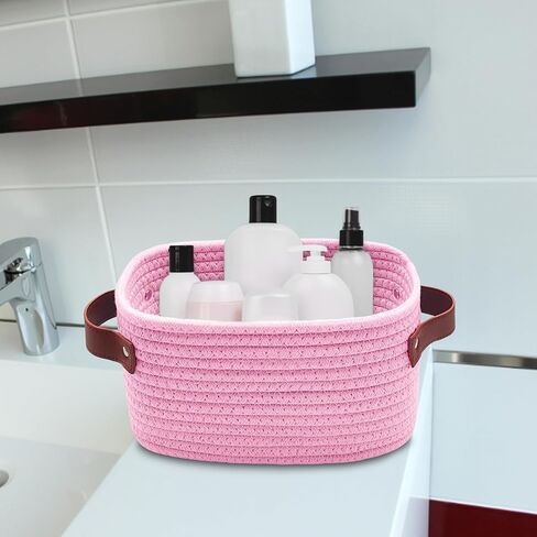 ABenkle Small Storage Basket, Mini Basket with Handle, Cotton Rope Woven Basket, Boho Decorative Toy Dog Cat Basket for Nursery, Living Room, Spa, Empty Gift Basket with Gift Bags and Ribbon- White in Saudi Arabia