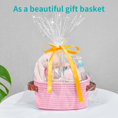 ABenkle Small Storage Basket, Mini Basket with Handle, Cotton Rope Woven Basket, Boho Decorative Toy Dog Cat Basket for Nursery, Living Room, Spa, Empty Gift Basket with Gift Bags and Ribbon- White in Saudi Arabia