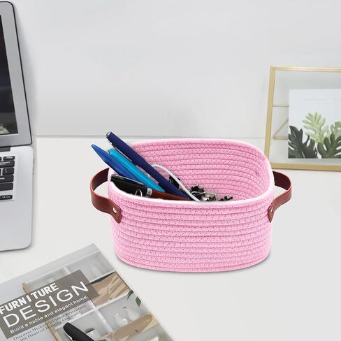 ABenkle Small Storage Basket, Mini Basket with Handle, Cotton Rope Woven Basket, Boho Decorative Toy Dog Cat Basket for Nursery, Living Room, Spa, Empty Gift Basket with Gift Bags and Ribbon- White in Saudi Arabia