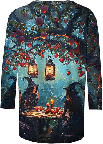 2025 Halloween Shirts for Women 3/4 Sleeve Witch Graphic Tees Vintage Festival Tops Crew Neck Sweatshirts Funny Gifts in Saudi Arabia