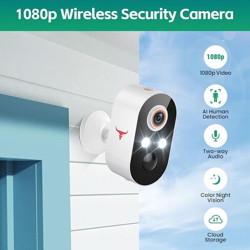 1080p Wireless Security Camera with AI Human Detection, Night Vision, 2-Way Talk, Cloud Storage, 2.4G WiFi, Battery Camera for Home Security (1 Spotlight) in Kuwait