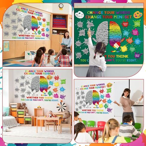 51 PCS Boho Inspirational Bulletin Board Set Rainbow Bulletin Board Border Boho تحفيزية للعودة إلى مدرسة Chalkboard Wall Classroom Decoration in Kuwait