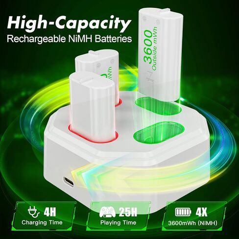 4 Pack Rechargeable Battery Pack Compatible with Xbox Series S/X,Charger Dock with 4 x 3600mWh NiMH Controller Battery Pack for Xbox One Wireless Controller in Saudi Arabia