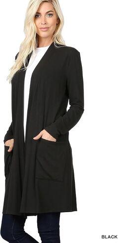 Zenana Jenni Longline Slouchy Pocket Open Cardigan in Kuwait