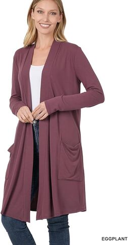 Zenana Jenni Longline Slouchy Pocket Open Cardigan in Kuwait