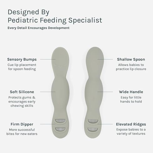 Yes Baby Goods All You-Tensil (عبوتان) | ملعقة وغطاس سيليكون لفطام الطفل وبوريه | صممه متخصص في التغذية لدعم نمو الطفل | 4+ أشهر (اليشم الباهت) in Kuwait