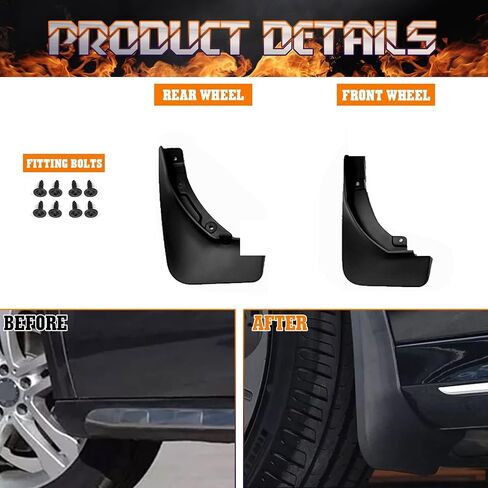 Xotic Tech 4pcs Front & Graph Flap Splash Guards Fender Flare Mudguard Dirt Slush Trap Protector W/Ardaware Accessories Cult Compatible مع Ford Escape 2020-2025 in Saudi Arabia