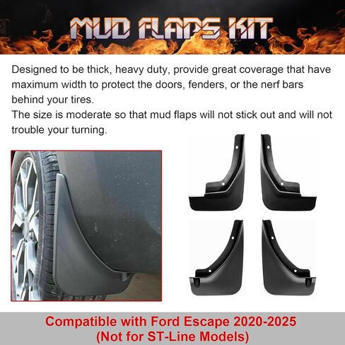 Xotic Tech 4pcs Front & Graph Flap Splash Guards Fender Flare Mudguard Dirt Slush Trap Protector W/Ardaware Accessories Cult Compatible مع Ford Escape 2020-2025 in Saudi Arabia