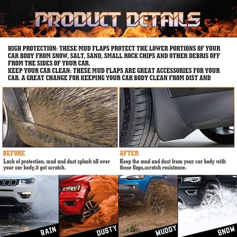 Xotic Tech 4pcs Front & Graph Flap Splash Guards Fender Flare Mudguard Dirt Slush Trap Protector W/Ardaware Accessories Cult Compatible مع Ford Escape 2020-2025 in Saudi Arabia