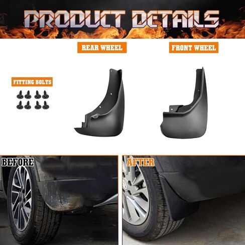 Xotic Tech 4pcs Front & Graph Flap Splash Guards Fender Flare Mudguard Dirt Slush Trap Protector W/Ardaware Accessories Cult Compatible مع Ford Escape 2020-2025 in Kuwait