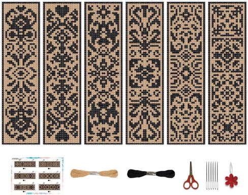 BEUNITONE Cross Stitch Bookmark Kits 6 Pcs Variegated Flowers DIY Bookmarks Cross Stitch Set for Adults Beginners Hand Embroidery Set Traditional Decorative Patterns Craft Kits for Gifts 8''x2.4'' in Kuwait