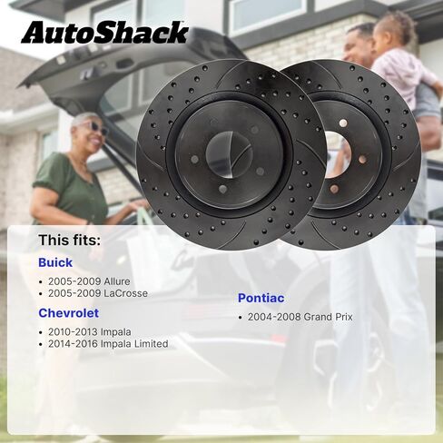 AutoShack Pair of 2 Rear NightGuard Coated Drilled Slotted Black Brake Rotors Driver and Passenger Side Replacement for Chevrolet Impala Limited Buick LaCrosse Allure Pontiac Grand Prix PR65087DSBPR in Kuwait