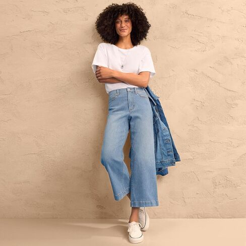 Lands' End Women's Recover Denim High Rise Wide Leg Crop Jeans in Saudi Arabia
